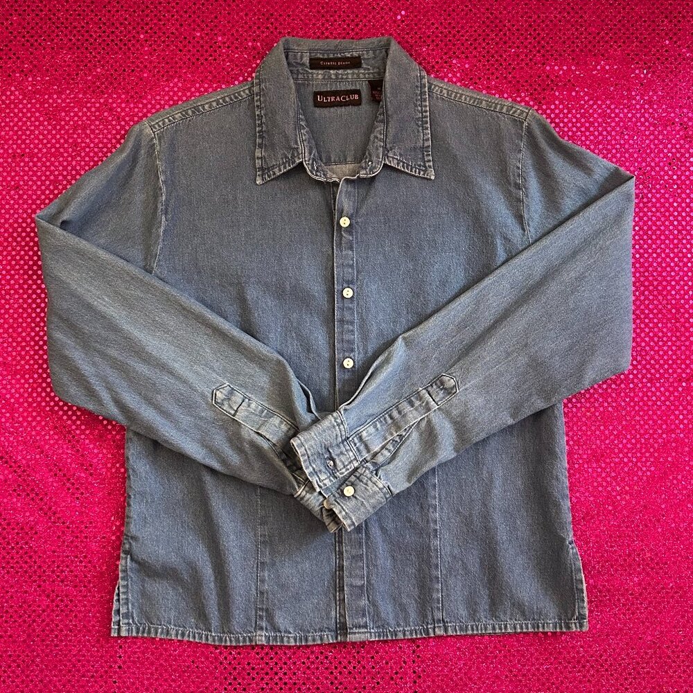 ultraclub cypress denim women's long sleeve denim button up shirt